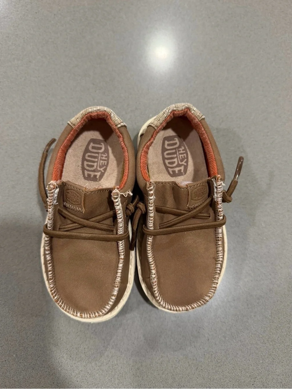Hey Dude Brown Kids Moccasin Slip-Ons with Orange Lining